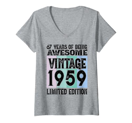 Damen Legendär seit 1959 Limited Edition 67 Geburtstag T-Shirt mit V-Ausschnitt Damen Legendär seit 1959 Limited Edition 67 Geburtstag T-Shirt mit V-Ausschnitt von Kattos - Birthday Vintage Born 1959 Version 2026
