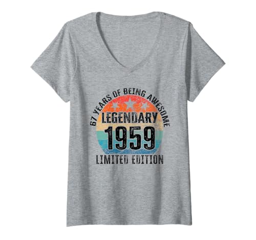 Damen Legendär seit 1959 Limited Edition 67 Geburtstag T-Shirt mit V-Ausschnitt Damen Legendär seit 1959 Limited Edition 67 Geburtstag T-Shirt mit V-Ausschnitt von Kattos - Birthday Vintage Born 1959 Version 2026