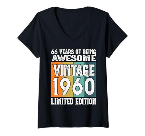 Damen Legendär seit 1960 Limited Edition 66 Geburtstag T-Shirt mit V-Ausschnitt Damen Legendär seit 1960 Limited Edition 66 Geburtstag T-Shirt mit V-Ausschnitt von Kattos - Birthday Vintage Born 1960 Version 2026