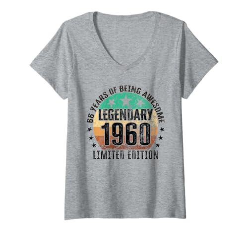Damen Legendär seit 1960 Limited Edition 66 Geburtstag T-Shirt mit V-Ausschnitt Damen Legendär seit 1960 Limited Edition 66 Geburtstag T-Shirt mit V-Ausschnitt von Kattos - Birthday Vintage Born 1960 Version 2026