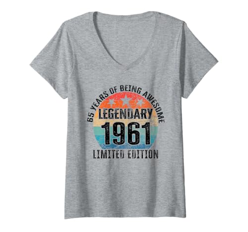 Damen Legendär seit 1961 Limited Edition 65 Geburtstag T-Shirt mit V-Ausschnitt Damen Legendär seit 1961 Limited Edition 65 Geburtstag T-Shirt mit V-Ausschnitt von Kattos - Birthday Vintage Born 1961 Version 2026