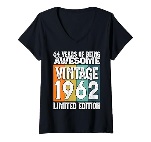 Damen Legendär seit 1962 Limited Edition 64 Geburtstag T-Shirt mit V-Ausschnitt Damen Legendär seit 1962 Limited Edition 64 Geburtstag T-Shirt mit V-Ausschnitt von Kattos - Birthday Vintage Born 1962 Version 2026
