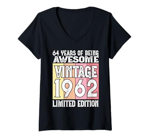 Damen Legendär seit 1962 Limited Edition 64 Geburtstag T-Shirt mit V-Ausschnitt von Kattos - Birthday Vintage Born 1962 Version 2026