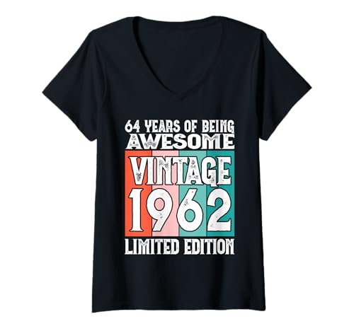 Damen Legendär seit 1962 Limited Edition 64 Geburtstag T-Shirt mit V-Ausschnitt von Kattos - Birthday Vintage Born 1962 Version 2026