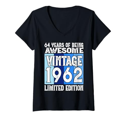 Damen Legendär seit 1962 Limited Edition 64 Geburtstag T-Shirt mit V-Ausschnitt von Kattos - Birthday Vintage Born 1962 Version 2026