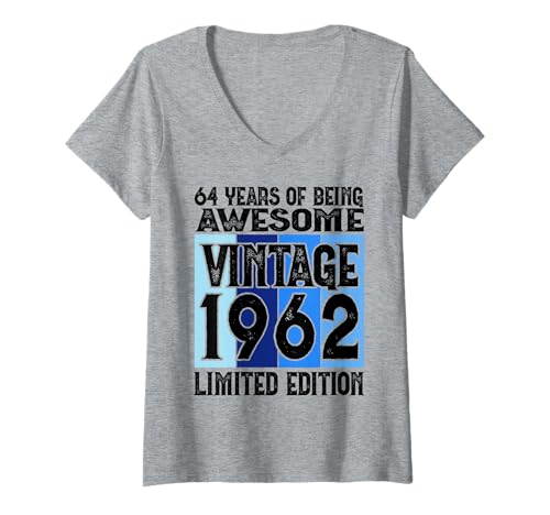 Damen Legendär seit 1962 Limited Edition 64 Geburtstag T-Shirt mit V-Ausschnitt von Kattos - Birthday Vintage Born 1962 Version 2026