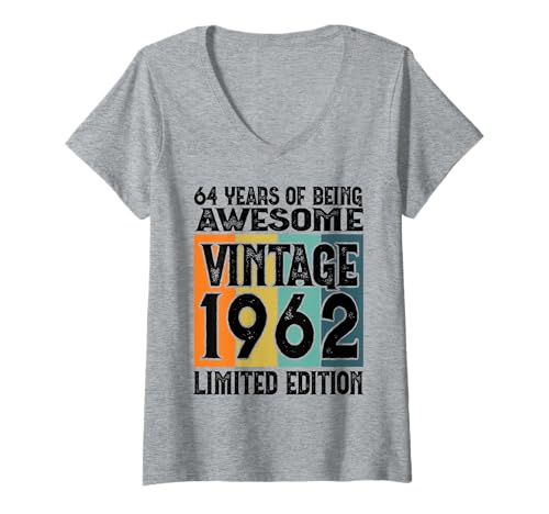 Damen Legendär seit 1962 Limited Edition 64 Geburtstag T-Shirt mit V-Ausschnitt von Kattos - Birthday Vintage Born 1962 Version 2026