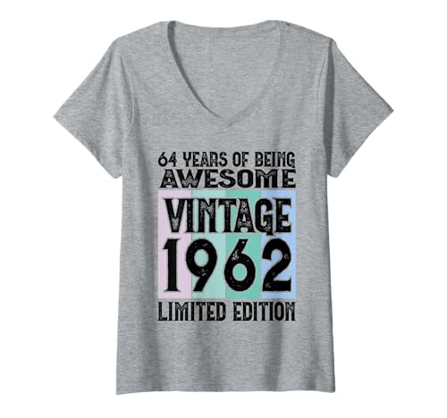 Damen Legendär seit 1962 Limited Edition 64 Geburtstag T-Shirt mit V-Ausschnitt von Kattos - Birthday Vintage Born 1962 Version 2026