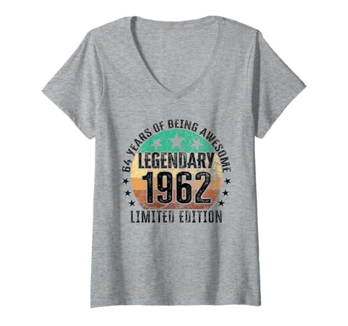 Damen Legendär seit 1962 Limited Edition 64 Geburtstag T-Shirt mit V-Ausschnitt von Kattos - Birthday Vintage Born 1962 Version 2026