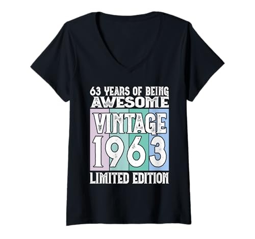 Damen Legendär seit 1963 Limited Edition 63 Geburtstag T-Shirt mit V-Ausschnitt Damen Legendär seit 1963 Limited Edition 63 Geburtstag T-Shirt mit V-Ausschnitt von Kattos - Birthday Vintage Born 1963 Version 2026