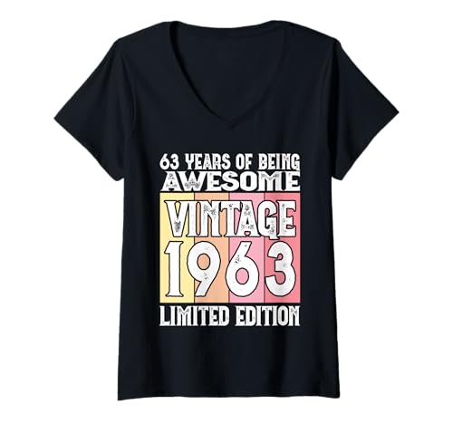 Damen Legendär seit 1963 Limited Edition 63 Geburtstag T-Shirt mit V-Ausschnitt Damen Legendär seit 1963 Limited Edition 63 Geburtstag T-Shirt mit V-Ausschnitt von Kattos - Birthday Vintage Born 1963 Version 2026