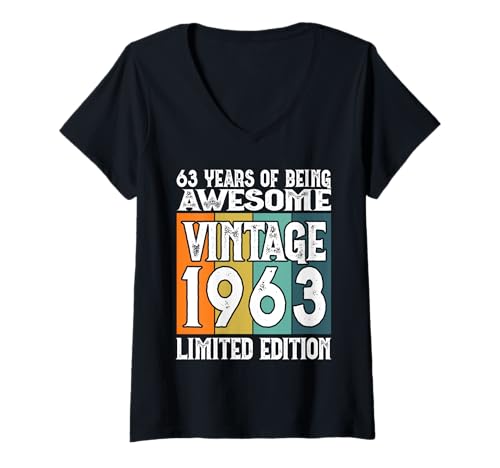 Damen Legendär seit 1963 Limited Edition 63 Geburtstag T-Shirt mit V-Ausschnitt Damen Legendär seit 1963 Limited Edition 63 Geburtstag T-Shirt mit V-Ausschnitt von Kattos - Birthday Vintage Born 1963 Version 2026