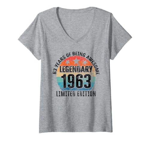 Damen Legendär seit 1963 Limited Edition 63 Geburtstag T-Shirt mit V-Ausschnitt Damen Legendär seit 1963 Limited Edition 63 Geburtstag T-Shirt mit V-Ausschnitt von Kattos - Birthday Vintage Born 1963 Version 2026