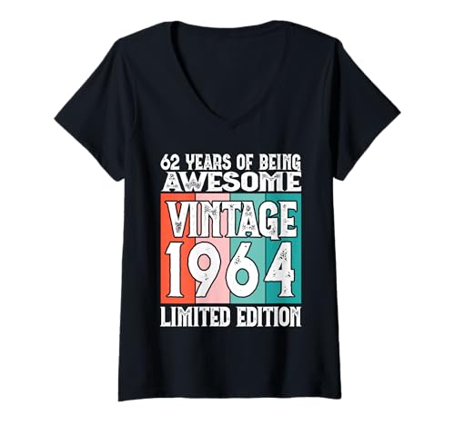 Damen Legendär seit 1964 Limited Edition 62 Geburtstag T-Shirt mit V-Ausschnitt Damen Legendär seit 1964 Limited Edition 62 Geburtstag T-Shirt mit V-Ausschnitt von Kattos - Birthday Vintage Born 1964 Version 2026