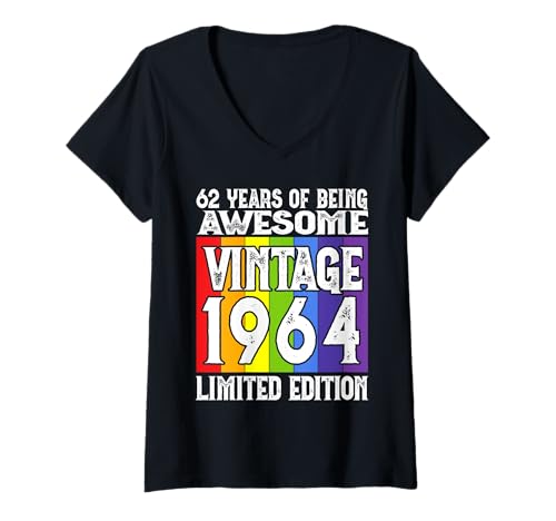 Damen Legendär seit 1964 Limited Edition 62 Geburtstag T-Shirt mit V-Ausschnitt Damen Legendär seit 1964 Limited Edition 62 Geburtstag T-Shirt mit V-Ausschnitt von Kattos - Birthday Vintage Born 1964 Version 2026