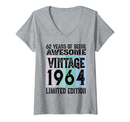 Damen Legendär seit 1964 Limited Edition 62 Geburtstag T-Shirt mit V-Ausschnitt Damen Legendär seit 1964 Limited Edition 62 Geburtstag T-Shirt mit V-Ausschnitt von Kattos - Birthday Vintage Born 1964 Version 2026