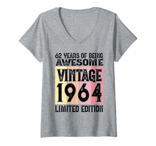 Damen Legendär seit 1964 Limited Edition 62 Geburtstag T-Shirt mit V-Ausschnitt Damen Legendär seit 1964 Limited Edition 62 Geburtstag T-Shirt mit V-Ausschnitt von Kattos - Birthday Vintage Born 1964 Version 2026
