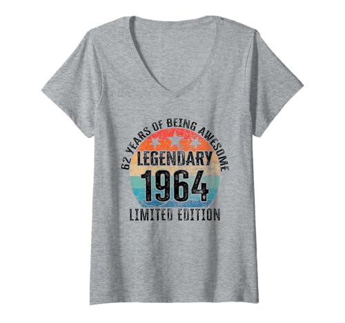 Damen Legendär seit 1964 Limited Edition 62 Geburtstag T-Shirt mit V-Ausschnitt Damen Legendär seit 1964 Limited Edition 62 Geburtstag T-Shirt mit V-Ausschnitt von Kattos - Birthday Vintage Born 1964 Version 2026