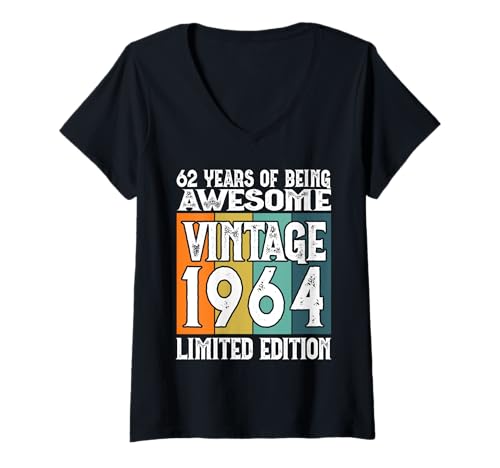 Damen Legendär seit 1964 Limited Edition 62 Geburtstag T-Shirt mit V-Ausschnitt Damen Legendär seit 1964 Limited Edition 62 Geburtstag T-Shirt mit V-Ausschnitt von Kattos - Birthday Vintage Born 1964 Version 2026
