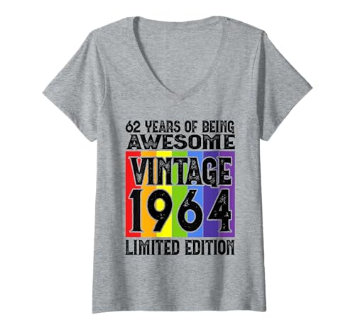Damen Legendär seit 1964 Limited Edition 62 Geburtstag T-Shirt mit V-Ausschnitt Damen Legendär seit 1964 Limited Edition 62 Geburtstag T-Shirt mit V-Ausschnitt von Kattos - Birthday Vintage Born 1964 Version 2026