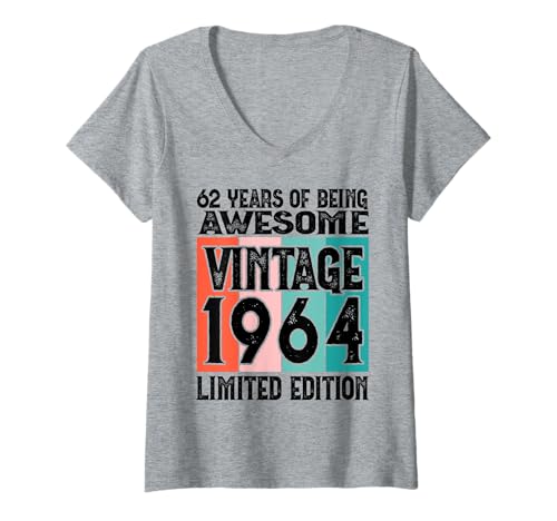 Damen Legendär seit 1964 Limited Edition 62 Geburtstag T-Shirt mit V-Ausschnitt Damen Legendär seit 1964 Limited Edition 62 Geburtstag T-Shirt mit V-Ausschnitt von Kattos - Birthday Vintage Born 1964 Version 2026