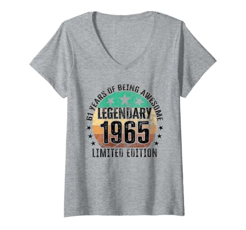 Damen Legendär seit 1965 Limited Edition 61 Geburtstag T-Shirt mit V-Ausschnitt Damen Legendär seit 1965 Limited Edition 61 Geburtstag T-Shirt mit V-Ausschnitt von Kattos - Birthday Vintage Born 1965 Version 2026