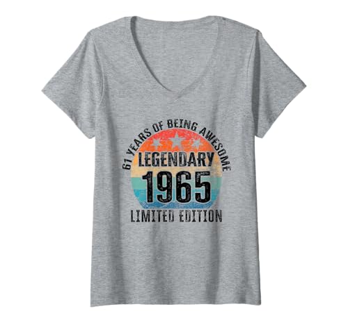 Damen Legendär seit 1965 Limited Edition 61 Geburtstag T-Shirt mit V-Ausschnitt Damen Legendär seit 1965 Limited Edition 61 Geburtstag T-Shirt mit V-Ausschnitt von Kattos - Birthday Vintage Born 1965 Version 2026