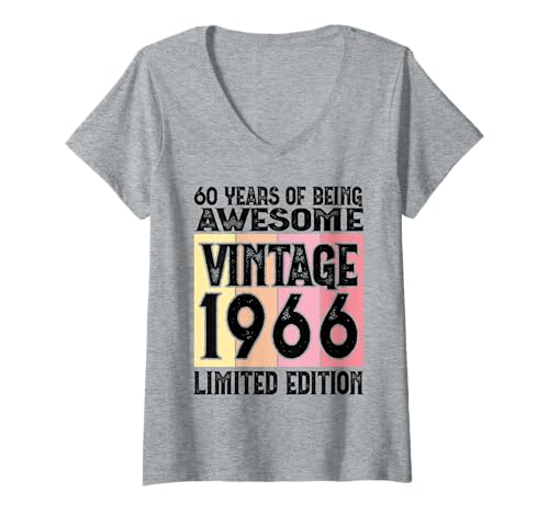 Damen Legendär seit 1966 Limited Edition 60 Geburtstag T-Shirt mit V-Ausschnitt von Kattos - Birthday Vintage Born 1966 Version 2026