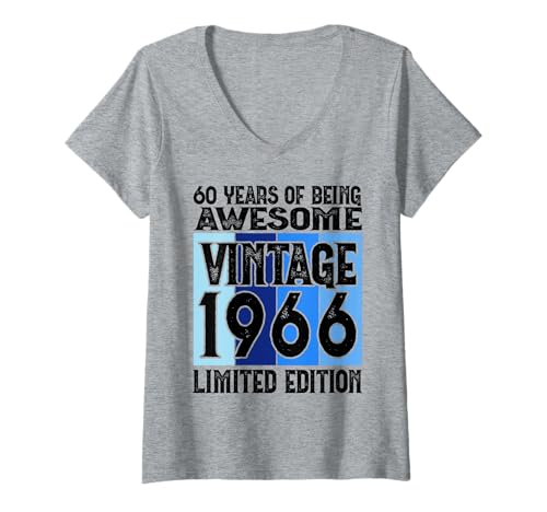 Damen Legendär seit 1966 Limited Edition 60 Geburtstag T-Shirt mit V-Ausschnitt von Kattos - Birthday Vintage Born 1966 Version 2026