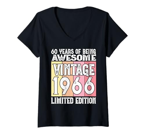 Damen Legendär seit 1966 Limited Edition 60 Geburtstag T-Shirt mit V-Ausschnitt von Kattos - Birthday Vintage Born 1966 Version 2026