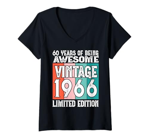 Damen Legendär seit 1966 Limited Edition 60 Geburtstag T-Shirt mit V-Ausschnitt von Kattos - Birthday Vintage Born 1966 Version 2026