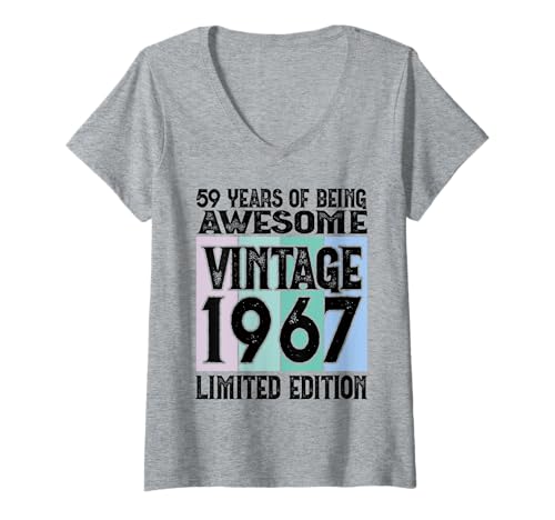 Damen Legendär seit 1967 Limited Edition 59 Geburtstag T-Shirt mit V-Ausschnitt Damen Legendär seit 1967 Limited Edition 59 Geburtstag T-Shirt mit V-Ausschnitt von Kattos - Birthday Vintage Born 1967 Version 2026