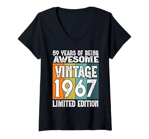 Damen Legendär seit 1967 Limited Edition 59 Geburtstag T-Shirt mit V-Ausschnitt Damen Legendär seit 1967 Limited Edition 59 Geburtstag T-Shirt mit V-Ausschnitt von Kattos - Birthday Vintage Born 1967 Version 2026