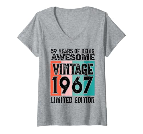 Damen Legendär seit 1967 Limited Edition 59 Geburtstag T-Shirt mit V-Ausschnitt Damen Legendär seit 1967 Limited Edition 59 Geburtstag T-Shirt mit V-Ausschnitt von Kattos - Birthday Vintage Born 1967 Version 2026