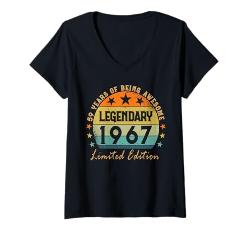 Damen Legendär seit 1967 Limited Edition 59 Geburtstag T-Shirt mit V-Ausschnitt Damen Legendär seit 1967 Limited Edition 59 Geburtstag T-Shirt mit V-Ausschnitt von Kattos - Birthday Vintage Born 1967 Version 2026