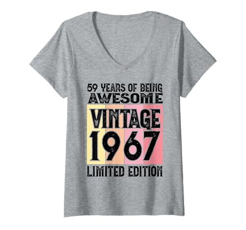 Damen Legendär seit 1967 Limited Edition 59 Geburtstag T-Shirt mit V-Ausschnitt Damen Legendär seit 1967 Limited Edition 59 Geburtstag T-Shirt mit V-Ausschnitt von Kattos - Birthday Vintage Born 1967 Version 2026
