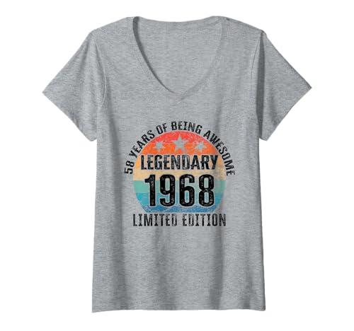 Damen Legendär seit 1968 Limited Edition 58 Geburtstag T-Shirt mit V-Ausschnitt Damen Legendär seit 1968 Limited Edition 58 Geburtstag T-Shirt mit V-Ausschnitt von Kattos - Birthday Vintage Born 1968 Version 2026