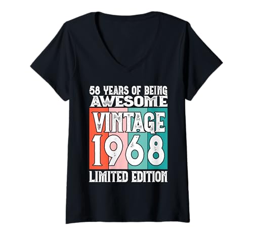 Damen Legendär seit 1968 Limited Edition 58 Geburtstag T-Shirt mit V-Ausschnitt Damen Legendär seit 1968 Limited Edition 58 Geburtstag T-Shirt mit V-Ausschnitt von Kattos - Birthday Vintage Born 1968 Version 2026