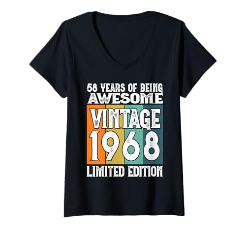 Damen Legendär seit 1968 Limited Edition 58 Geburtstag T-Shirt mit V-Ausschnitt Damen Legendär seit 1968 Limited Edition 58 Geburtstag T-Shirt mit V-Ausschnitt von Kattos - Birthday Vintage Born 1968 Version 2026