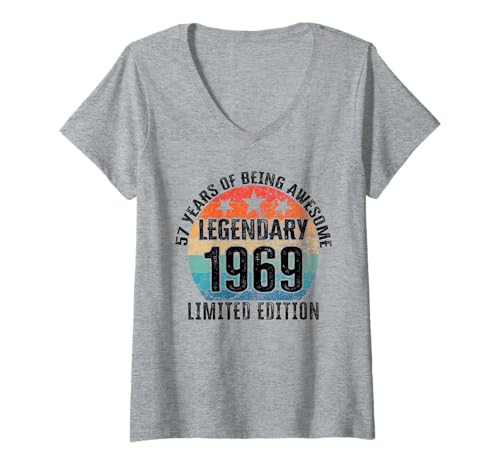 Damen Legendär seit 1969 Limited Edition 57 Geburtstag T-Shirt mit V-Ausschnitt Damen Legendär seit 1969 Limited Edition 57 Geburtstag T-Shirt mit V-Ausschnitt von Kattos - Birthday Vintage Born 1969 Version 2026