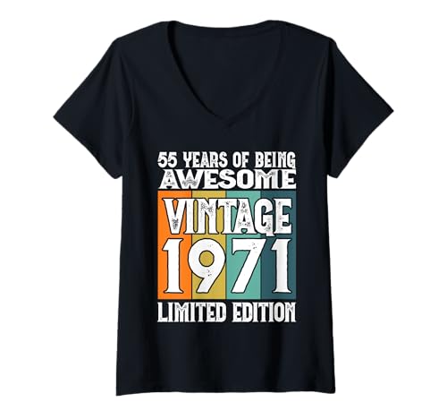 Damen Legendär seit 1971 Limited Edition 55 Geburtstag T-Shirt mit V-Ausschnitt Damen Legendär seit 1971 Limited Edition 55 Geburtstag T-Shirt mit V-Ausschnitt von Kattos - Birthday Vintage Born 1971 Version 2026