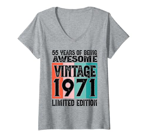 Damen Legendär seit 1971 Limited Edition 55 Geburtstag T-Shirt mit V-Ausschnitt Damen Legendär seit 1971 Limited Edition 55 Geburtstag T-Shirt mit V-Ausschnitt von Kattos - Birthday Vintage Born 1971 Version 2026