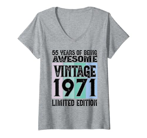 Damen Legendär seit 1971 Limited Edition 55 Geburtstag T-Shirt mit V-Ausschnitt Damen Legendär seit 1971 Limited Edition 55 Geburtstag T-Shirt mit V-Ausschnitt von Kattos - Birthday Vintage Born 1971 Version 2026