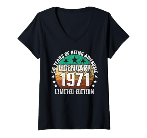 Damen Legendär seit 1971 Limited Edition 55 Geburtstag T-Shirt mit V-Ausschnitt Damen Legendär seit 1971 Limited Edition 55 Geburtstag T-Shirt mit V-Ausschnitt von Kattos - Birthday Vintage Born 1971 Version 2026