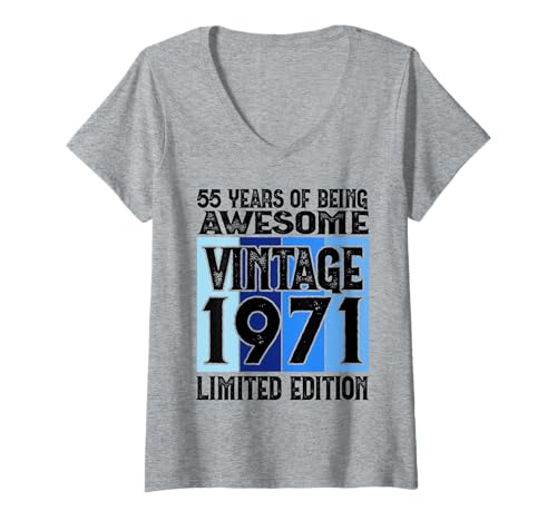 Damen Legendär seit 1971 Limited Edition 55 Geburtstag T-Shirt mit V-Ausschnitt Damen Legendär seit 1971 Limited Edition 55 Geburtstag T-Shirt mit V-Ausschnitt von Kattos - Birthday Vintage Born 1971 Version 2026