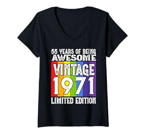 Damen Legendär seit 1971 Limited Edition 55 Geburtstag T-Shirt mit V-Ausschnitt Damen Legendär seit 1971 Limited Edition 55 Geburtstag T-Shirt mit V-Ausschnitt von Kattos - Birthday Vintage Born 1971 Version 2026