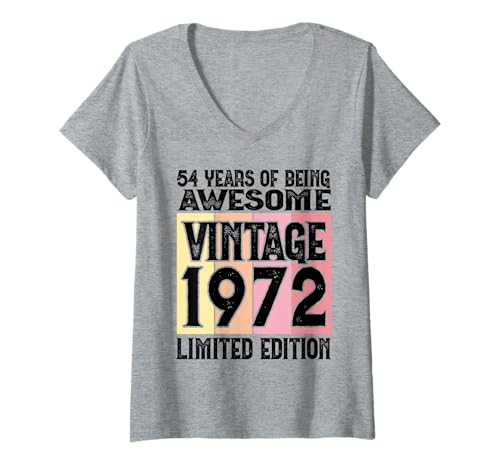Damen Legendär seit 1972 Limited Edition 54 Geburtstag T-Shirt mit V-Ausschnitt Damen Legendär seit 1972 Limited Edition 54 Geburtstag T-Shirt mit V-Ausschnitt von Kattos - Birthday Vintage Born 1972 Version 2026