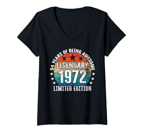Damen Legendär seit 1972 Limited Edition 54 Geburtstag T-Shirt mit V-Ausschnitt Damen Legendär seit 1972 Limited Edition 54 Geburtstag T-Shirt mit V-Ausschnitt von Kattos - Birthday Vintage Born 1972 Version 2026