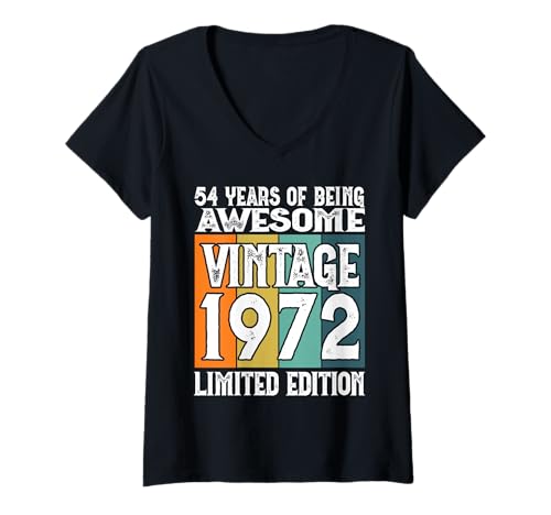 Damen Legendär seit 1972 Limited Edition 54 Geburtstag T-Shirt mit V-Ausschnitt Damen Legendär seit 1972 Limited Edition 54 Geburtstag T-Shirt mit V-Ausschnitt von Kattos - Birthday Vintage Born 1972 Version 2026