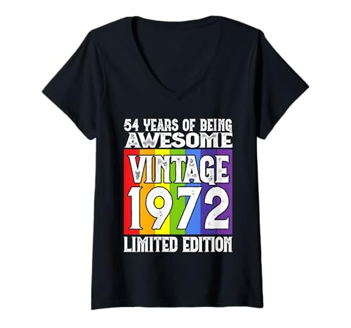 Damen Legendär seit 1972 Limited Edition 54 Geburtstag T-Shirt mit V-Ausschnitt Damen Legendär seit 1972 Limited Edition 54 Geburtstag T-Shirt mit V-Ausschnitt von Kattos - Birthday Vintage Born 1972 Version 2026